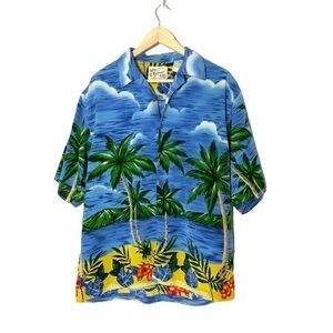 Vintage Hawaiian Reservoir shirt short sleeve palm trees button all over print L